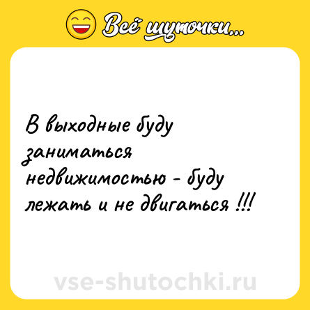 Шутка: В выходные буду заниматься недвижимостью - буду лежать и не двигаться !!!