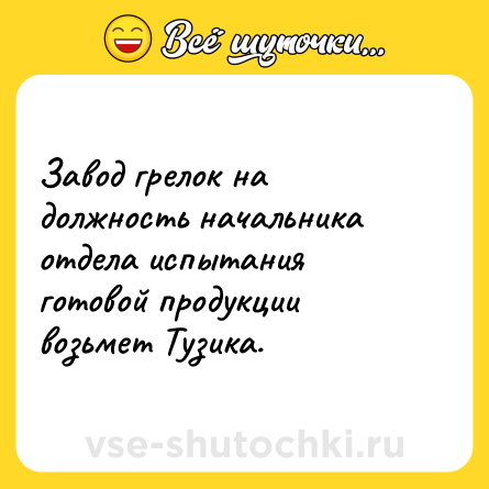 Шутка: Завод грелок на должность начальника отдела испытания готовой продукции возьмет Тузика.