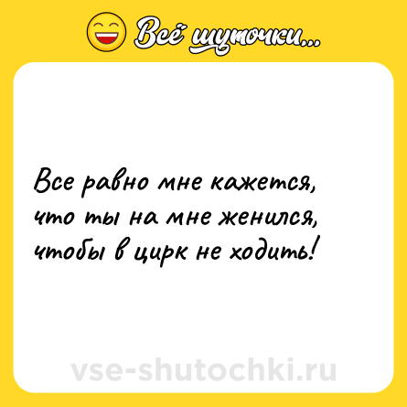 Шутка: Все равно мне кажется, что ты на мне женился, чтобы в цирк не ходить!