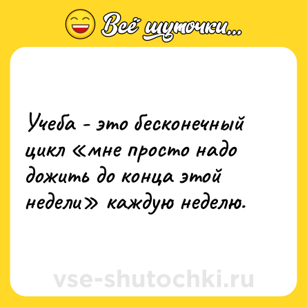 Шутка: Учеба - это бесконечный цикл «мне просто надо дожить до конца этой недели» каждую неделю.