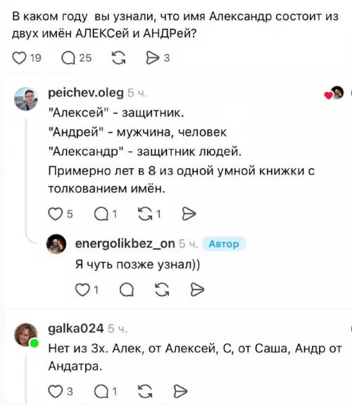 Секретные коды имен раскрыты! 🕵️‍♂️🤯 - В каком году вы узнали, что имя Александр состоит из