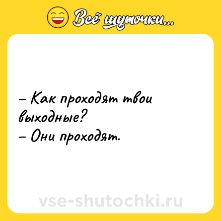 Шутка: – Как проходят твои выходные? <br>– Они проходят.