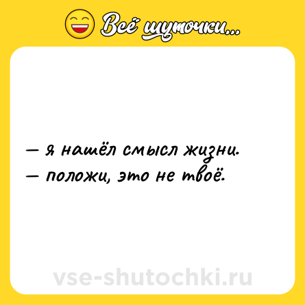 Шутка: — я нашёл смысл жизни. <br>— положи, это не твоё.