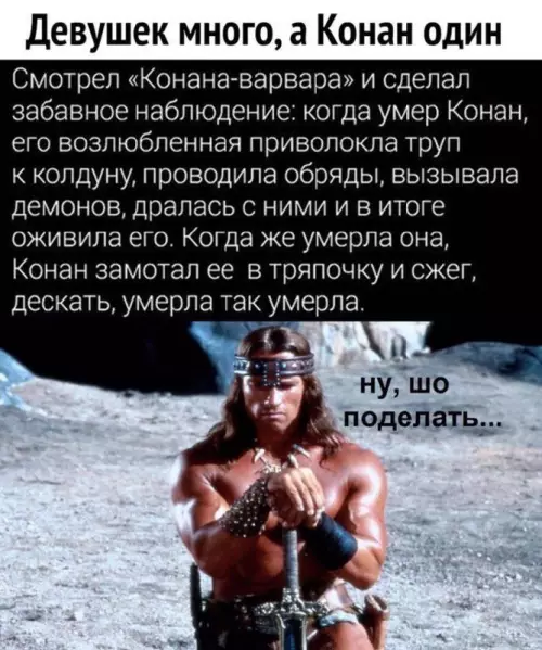 Конан — настоящий мужик! 💪🔥 - Девушек много, а Конан один Смотрел Конана-варвара и сделал забавное