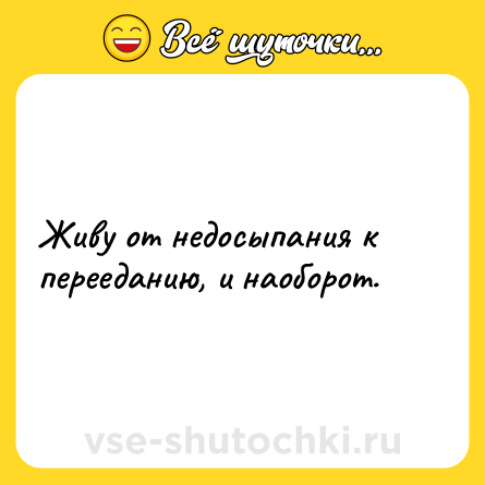 Шутка: Живу от недосыпания к перееданию, и наоборот.
