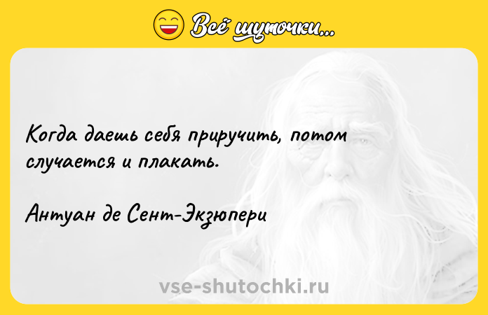Цитата: Когда даешь себя приручить, потом случается и плакать.Антуан де Сент-Экзюпери