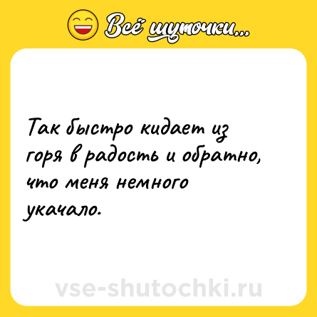 Шутка: Так быстро кидает из горя в радость и обратно, что меня немного укачало.