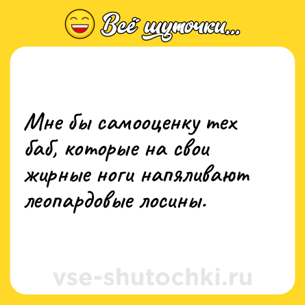 Шутка: Мне бы самооценку тех баб, которые на свои жирные ноги напяливают леопардовые лосины.