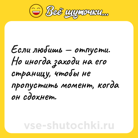 Шутка: Если любишь — отпусти. Но иногда заходи на его страницу, чтобы не пропустить момент, когда он сдохнет.