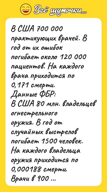 В США 700 000 практикующих врачей. В год от их
