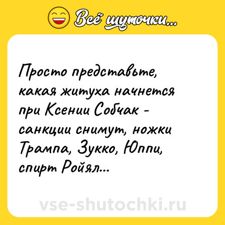 Шутка: Просто представьте, какая житуха начнется при Ксении Собчак - санкции снимут, ножки Трампа, Зукко, Юппи, спирт Ройял...