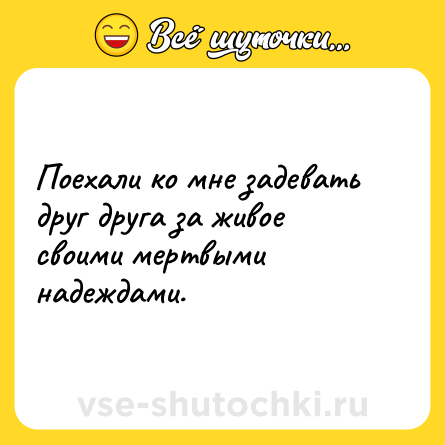 Шутка: Поехали ко мне задевать друг друга за живое своими мертвыми надеждами.