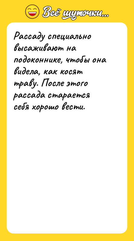 Рассаду специально высаживают на подоконнике, чтобы она видела, как косят