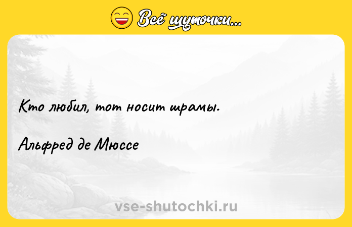 Цитата: Кто любил, тот носит шрамы.Альфред де Мюссе