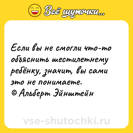 Шутка: Если вы не смогли что-то объяснить шестилетнему ребёнку, значит, вы сами это не понимаете. <br>© Альберт Эйнштейн