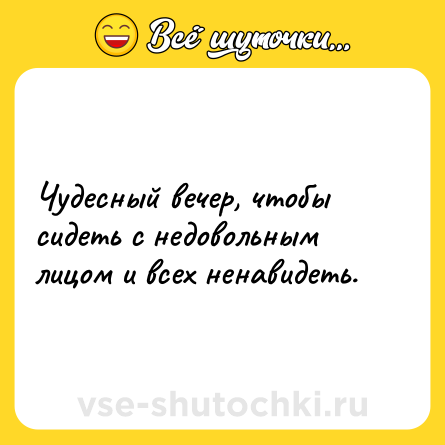 Шутка: Чудесный вечер, чтобы сидеть с недовольным лицом и всех ненавидеть.