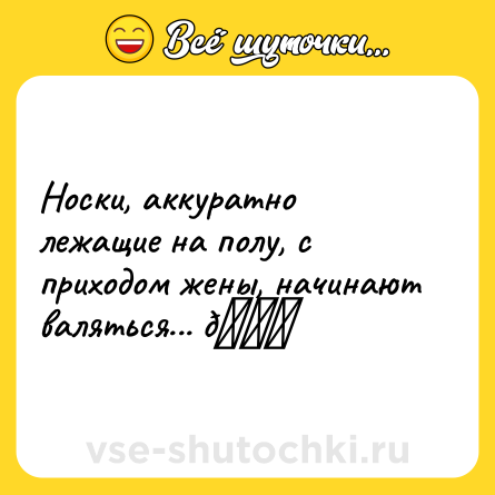 Шутка: Носки, аккуратно лежащие на полу, с приходом жены, начинают валяться... 😃
