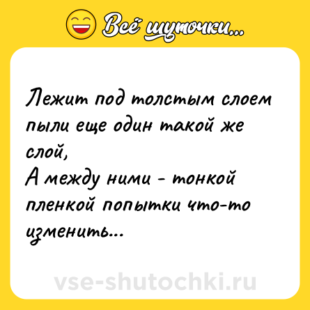Шутка: Лежит под толстым слоем пыли еще один такой же слой, <br>А между ними - тонкой пленкой попытки что-то изменить...