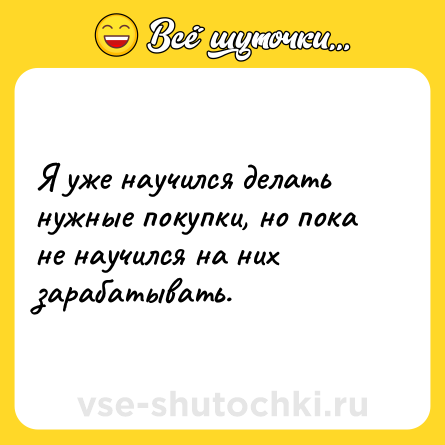 Шутка: Я уже научился делать нужные покупки, но пока не научился на них зарабатывать.