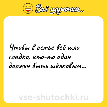 Шутка: Чтобы в семье всё шло гладко, кто-то один должен быть шёлковым...