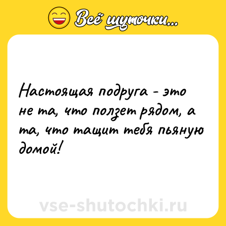 Шутка: Настоящая подруга - это не та, что ползет рядом, а та, что тащит тебя пьяную домой!