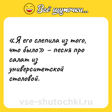Шутка: «Я его слепила из того, что было» – песня про салат из университетской столовой.