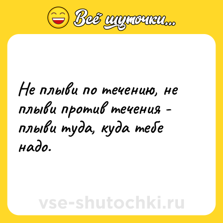 Шутка: Не плыви по течению, не плыви против течения - плыви туда, куда тебе надо.