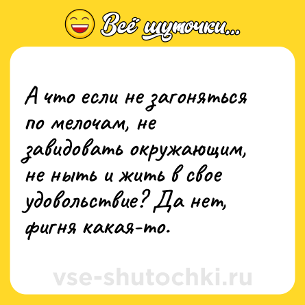 Шутка: А что если не загоняться по мелочам, не завидовать окружающим, не ныть и жить в свое удовольствие? Да нет, фигня какая-то.