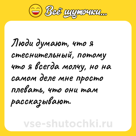 Шутка: Люди думают, что я стеснительный, потому что я всегда молчу, но на самом деле мне просто плевать, что они там рассказывают.