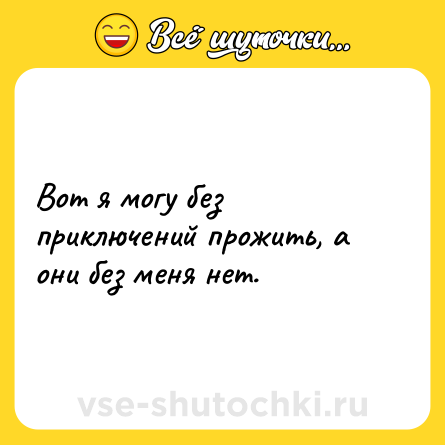 Шутка: Вот я могу без приключений прожить, а они без меня нет.