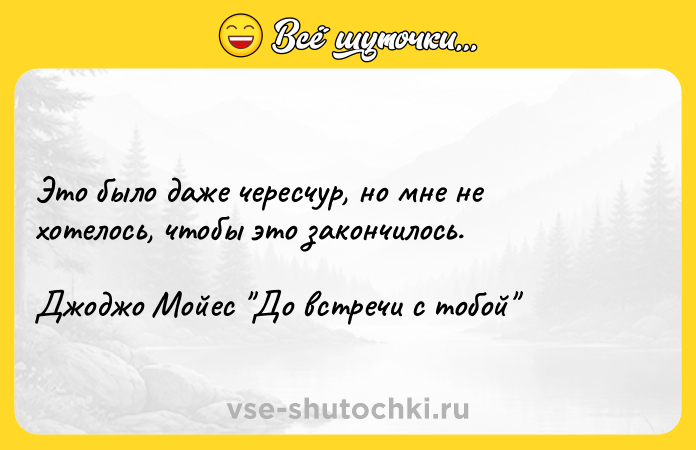 Цитата: Это было даже чересчур, но мне не хотелось, чтобы это закончилось.Джоджо Мойес До встречи с тобой