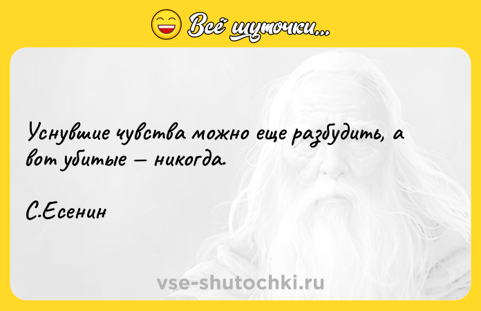 Цитата: Уснувшие чувства можно еще разбудить, а вот убитые никогда. С.Есенин