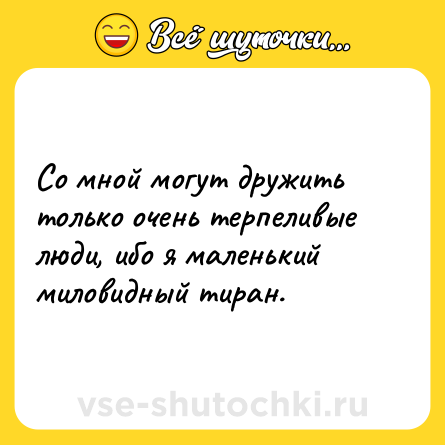 Шутка: Со мной могут дружить только очень терпеливые люди, ибо я маленький миловидный тиран.