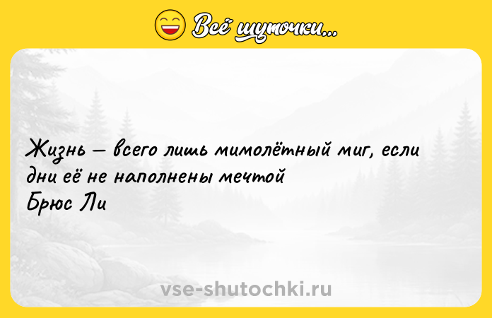 Цитата: Жизнь всего лишь мимолётный миг, если дни её не наполнены мечтой Брюс Ли