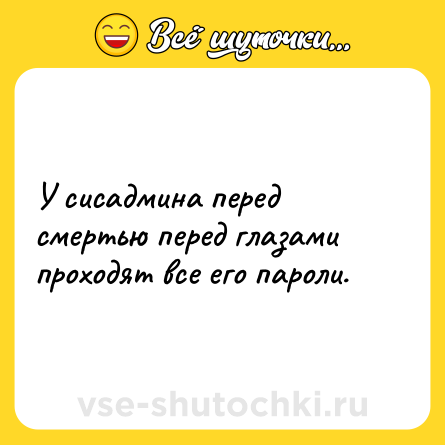 Шутка: У сисадмина перед смертью перед глазами проходят все его пароли.