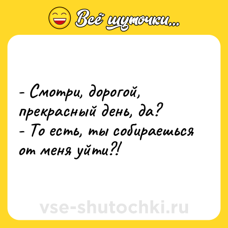 Шутка: - Смотри, дорогой, прекрасный день, да?<br>- То есть, ты собираешься от меня уйти?!