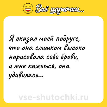 Шутка: Я сказал моей подруге, что она слишком высоко нарисовала себе брови, и мне кажется, она удивилась...