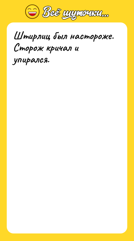 Штирлиц был настороже. Сторож кричал и упирался.
