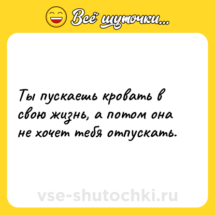 Шутка: Ты пускаешь кровать в свою жизнь, а потом она не хочет тебя отпускать.