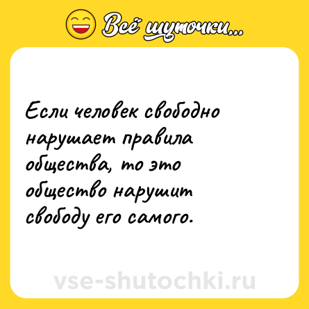 Шутка: Если человек свободно нарушает правила общества, то это общество нарушит свободу его самого.