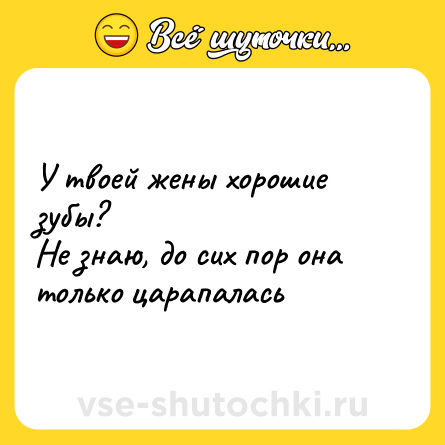 Шутка: У твоей жены хорошие зубы?<br>Не знаю, до сих пор она только царапалась