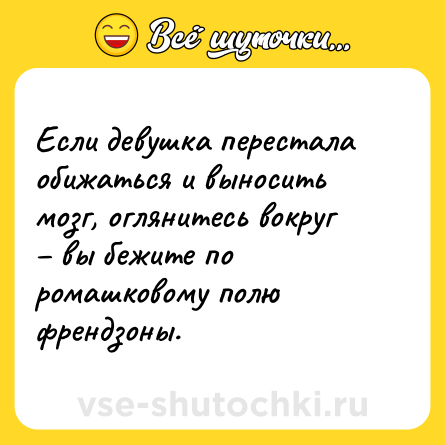 Шутка: Если девушка перестала обижаться и выносить мозг, оглянитесь вокруг – вы бежите по ромашковому полю френдзоны.