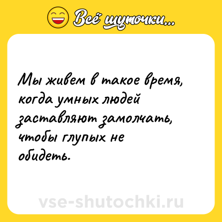 Шутка: Мы живем в такое время, когда умных людей заставляют замолчать, чтобы глупых не обидеть.