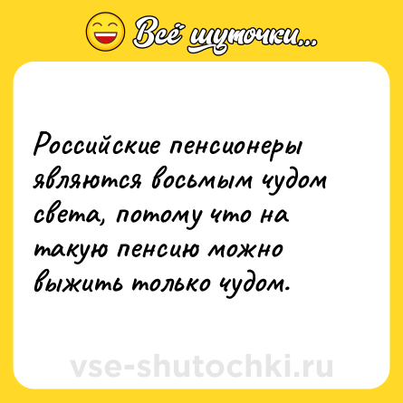Шутка: Российские пенсионеры являются восьмым чудом света, потому что на такую пенсию можно выжить только чудом.