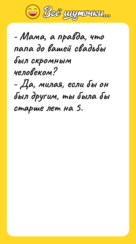 - Мама, а правда, что папа до вашей свадьбы был