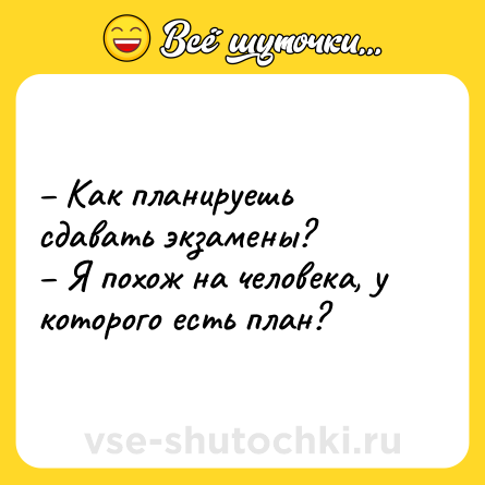 Шутка: – Как планируешь сдавать экзамены?<br>– Я похож на человека, у которого есть план?