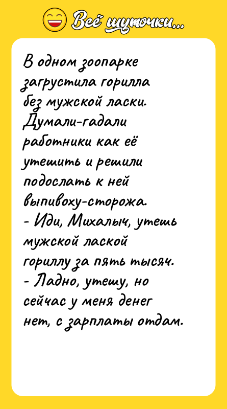 В одном зоопарке загрустила горилла без мужской ласки. Думали-гадали работники