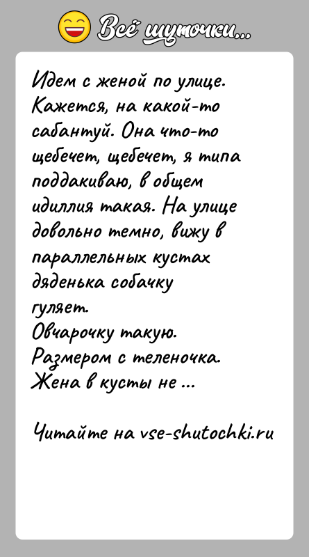 История: Идем с женой по улице. Кажется, на какой-то сабантуй. Она что-тощебечет, щебечет, я типа поддакиваю, в общем идиллия такая. На