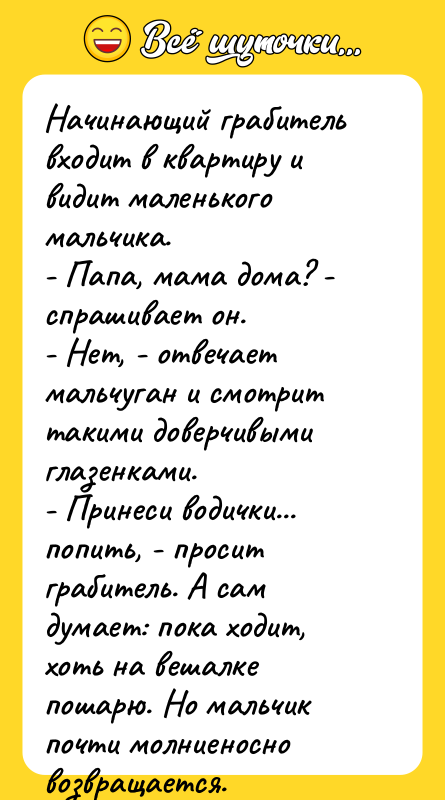 Начинающий грабитель входит в квартиру и видит маленького мальчика. -