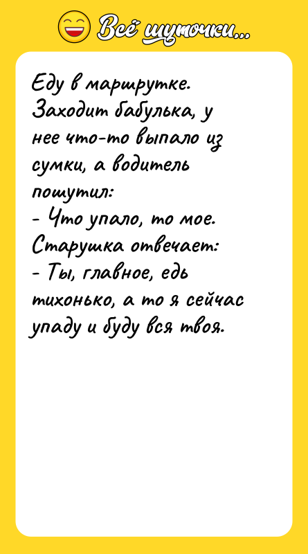 Еду в маршрутке. Заходит бабулька, у нее что-то выпало из